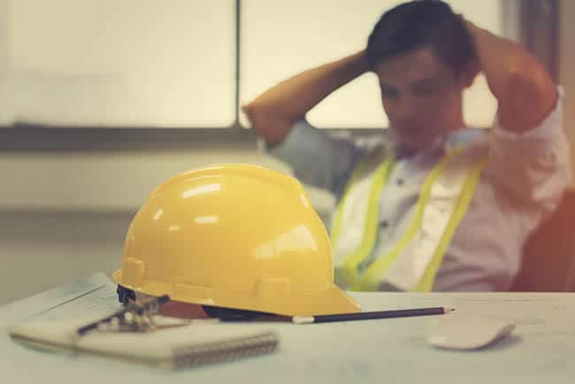 Construction contractor holding head after injury