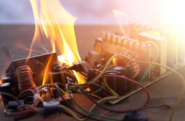 Electronics unit on fire