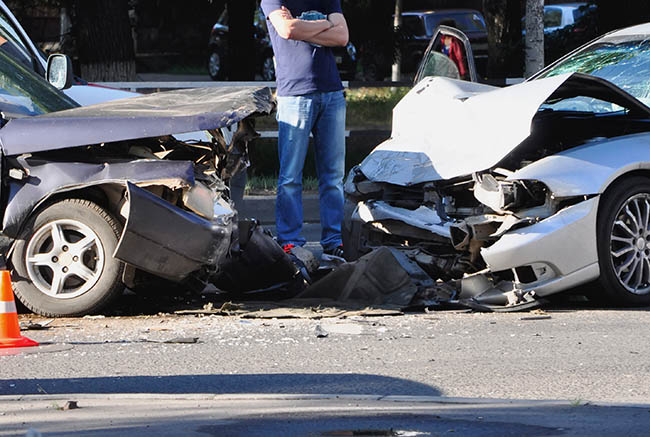Smashed cars after auto accident