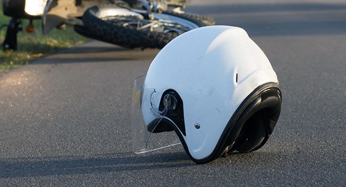 Motorcycle helmet on the road