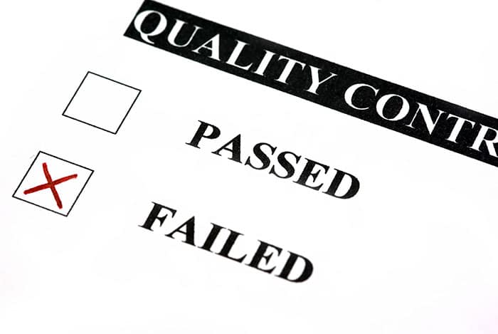 Formulario de control de calidad fallido