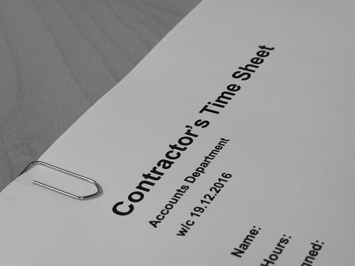 Independent contractor's time sheet