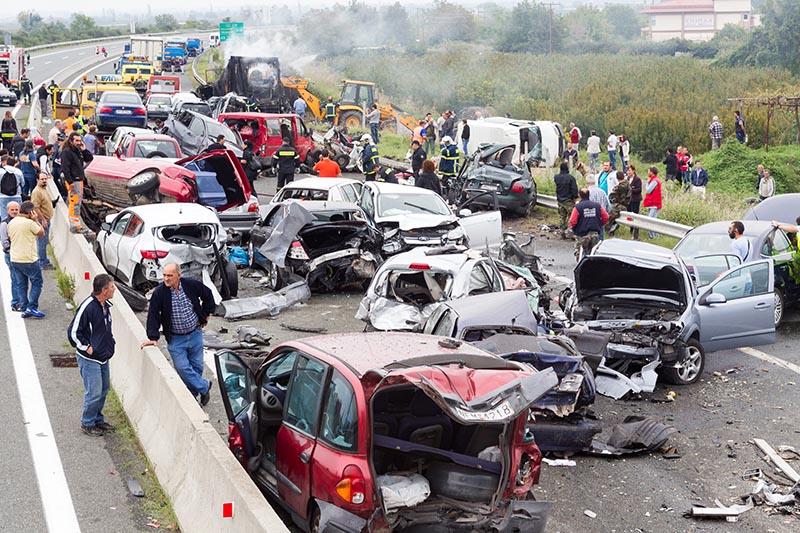 Multi-vehicle car accident in Veria, Greece
