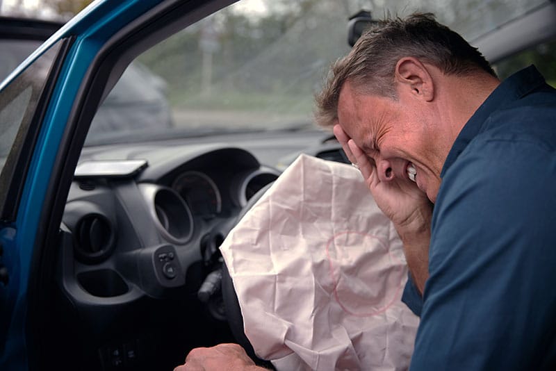 Male driver injured after airbag deployment