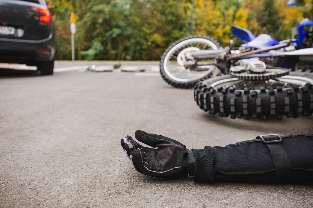Motorcycle on highway after an accident