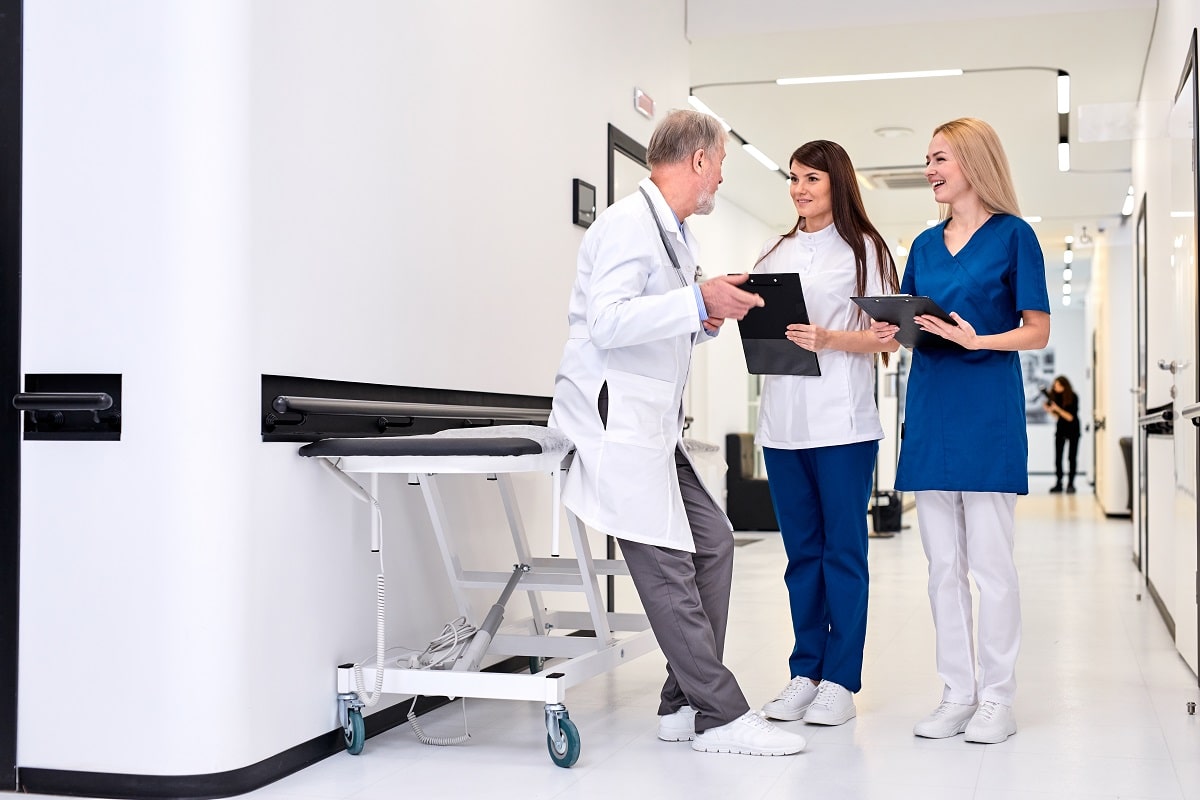 Doctors talking in the hospital hallway